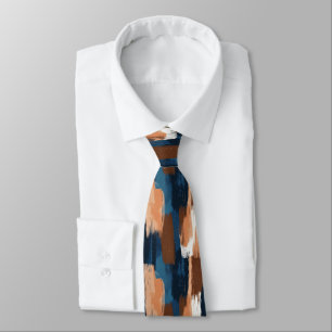 Abstract Brushstrokes in Blue, White & Brown Tie