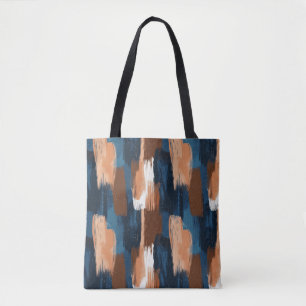 Abstract Brushstrokes in Blue, White & Brown Tote Bag