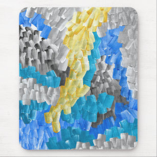 Abstract Brushstrokes in Yellow, Blue, and Grey Mouse Mat