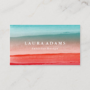 Abstract Brushstrokes Red Turquoise Business Card
