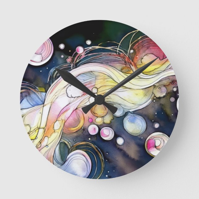 Abstract Bubbles Round Clock (Front)