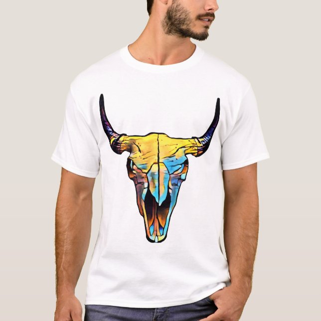 Abstract Bull Bovine Skull Animal Art T-Shirt (Front)
