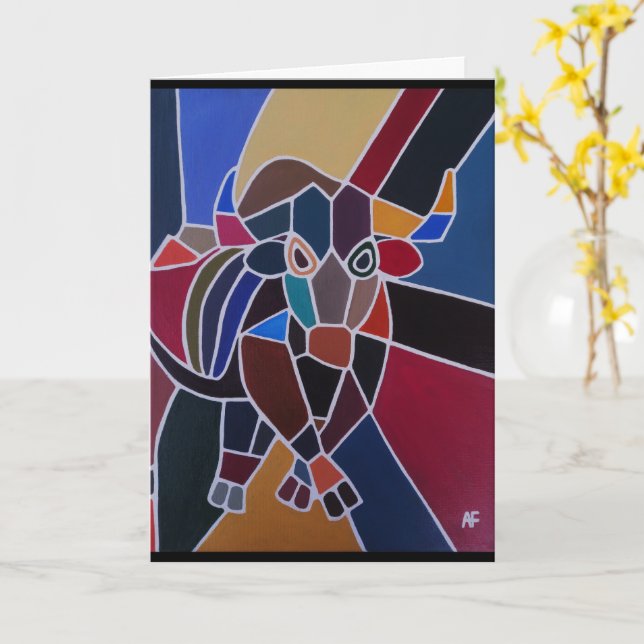 Abstract Bull Painting by Alfred Fox Card (Yellow Flower)