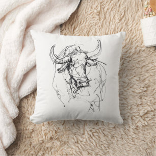 Abstract Bull Portrait Sketch Cushion