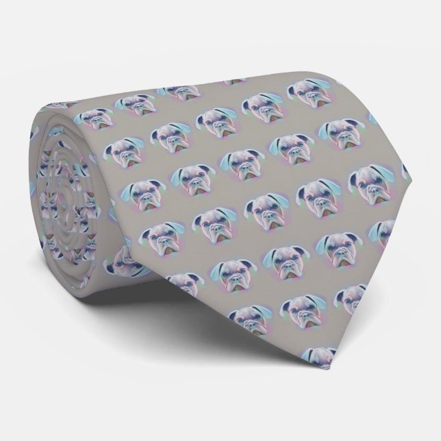 Abstract Bulldog Portrait Colourful Painting Tie (Rolled)