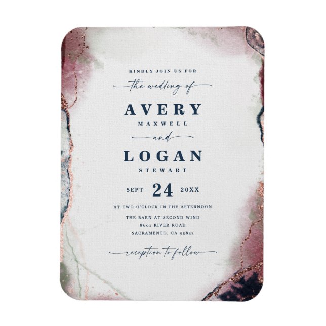 Abstract Burgundy & Navy Blue Wedding Invitation Magnet (Vertical)