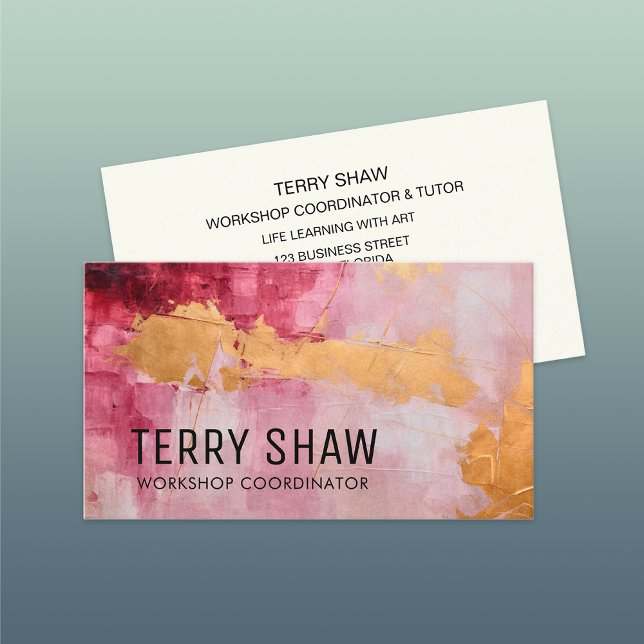 Abstract Burgundy Pink Gold Paint Business Card (Creator Uploaded)