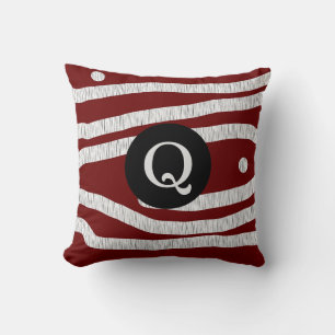 Abstract "Burgundy Wine" Monogram Throw Pillow