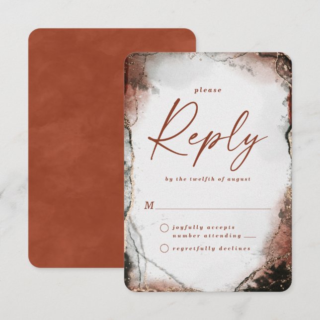 Abstract Burnt Orange Fall Wedding RSVP Reply Card (Front/Back)