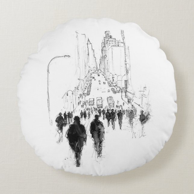 Abstract Busy Street Scene Round Cushion (Front)