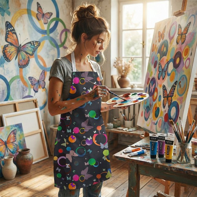 Abstract Butterflies and Geometric Circles Pattern Apron (Creator Uploaded)