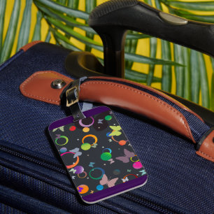 Abstract Butterflies and Geometric Circles Pattern Luggage Tag