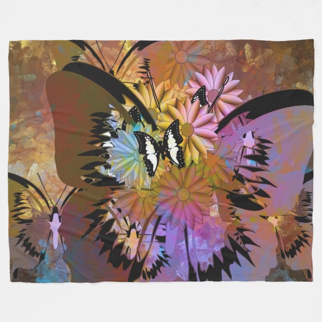 Abstract Butterflies Fleece Blanket (Front (Horizontal))