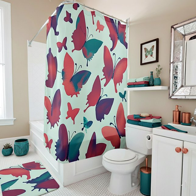 Abstract butterflies in muted tones shower curtain (Creator Uploaded)