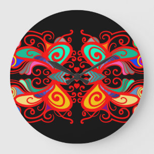 Abstract Butterflies Large Clock