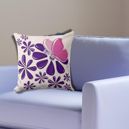 Abstract Butterfly and Blossom Pink and Purple Art Cushion