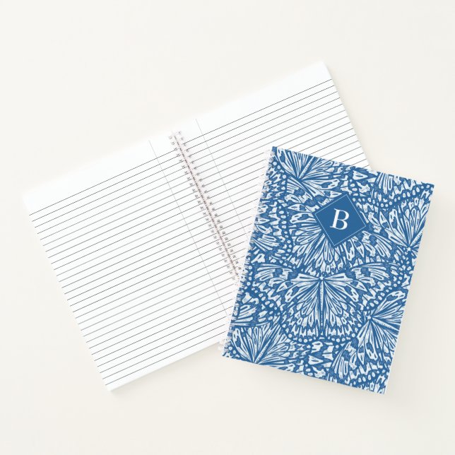 Abstract Butterfly Animal Print Monogram Blue Notebook (Inside)