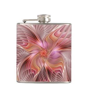 Abstract Butterfly Colourful Fantasy Fractal Art Hip Flask