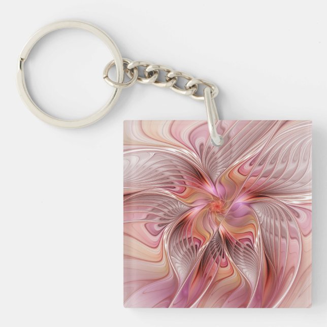 Abstract Butterfly Colourful Fantasy Fractal Art Key Ring (Front)