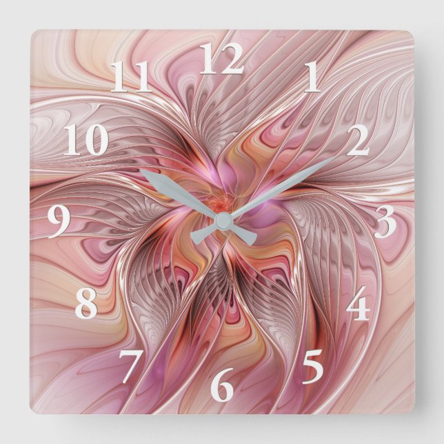 Abstract Butterfly Colourful Fantasy Fractal Art Square Wall Clock (Front)