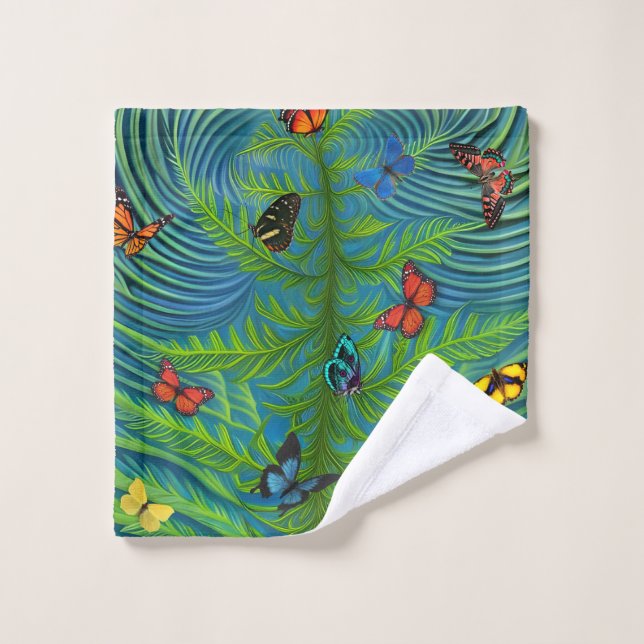 Abstract Butterfly Dream Garden Bath Towel Set (Wash Cloth)