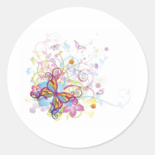 Abstract butterfly floral background classic round sticker