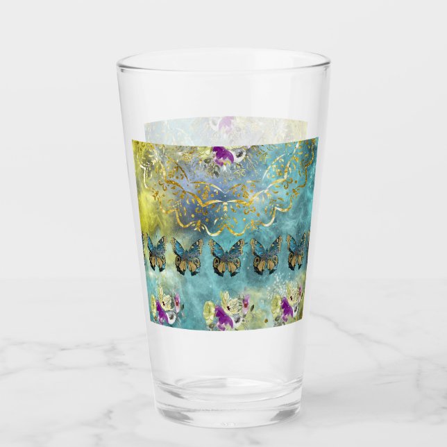 Abstract Butterfly & Floral Design Glass (Front)