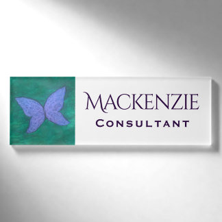 Abstract Butterfly | Modern Blue Purple Wings Name Tag