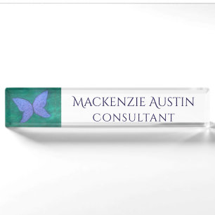 Abstract Butterfly   Modern Blue Purple Wings Nameplate