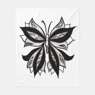 Abstract Butterfly Tattoo Black And White Fleece Blanket