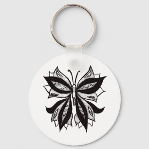 Abstract Butterfly Tattoo Black And White Key Ring