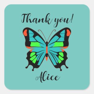 Abstract Butterfly Thank you with Name   Square Sticker
