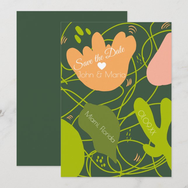Abstract Cactus Shapes Save the Date Invitation (Front/Back)