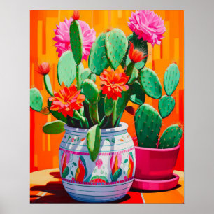 Abstract Cactus Still Life Painting, Cactus Wall Poster
