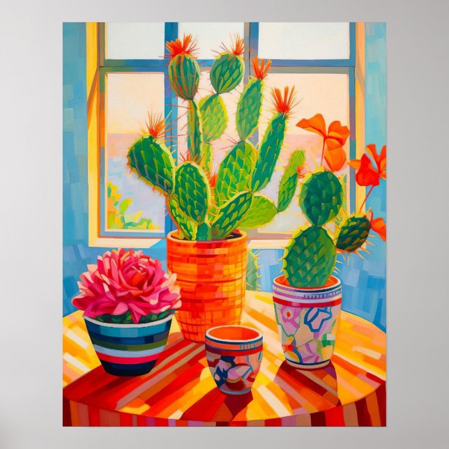 Abstract Cactus Still Life Painting, Modern Still  Poster (Front)