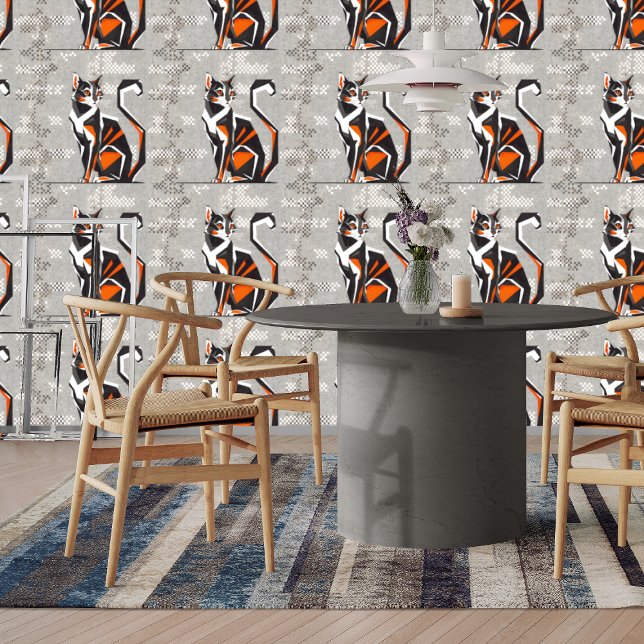Abstract Calico Cat, Grunge Chequered Peel & Stick Wallpaper (Creator Uploaded)