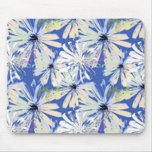 Abstract camomiles on a blue background.  mouse mat