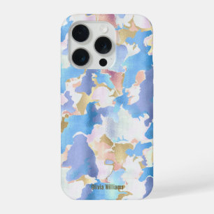 Abstract Camouflage Style Blue Pink Gold Design iPhone 15 Pro Case