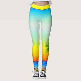 Abstract Caribbean Tropical Sky Seascape Scene Leggings