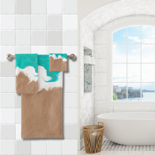 Abstract Caribbean Turquoise Sea Shores Beach Bath Towel Set