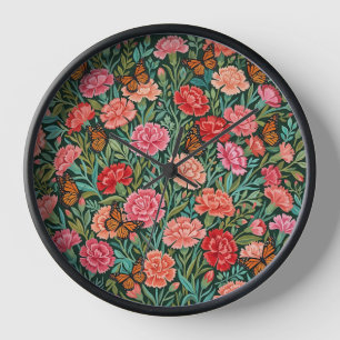 Abstract Carnations Butterflies Art Clocks