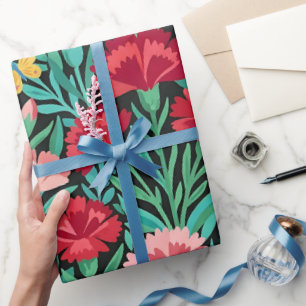 Abstract Carnations Butterflies Wrapping Paper