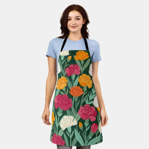 Abstract Carnations Garden White Butterflies Apron