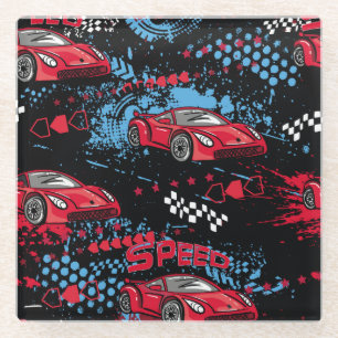 Abstract cars, grunge childish pattern. glass coaster