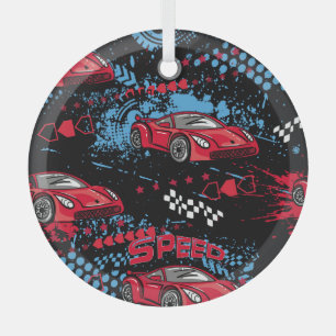Abstract cars, grunge childish pattern. glass tree decoration