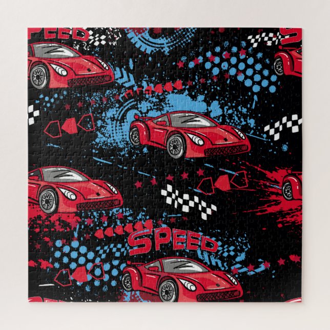 Abstract cars, grunge childish pattern. jigsaw puzzle (Vertical)