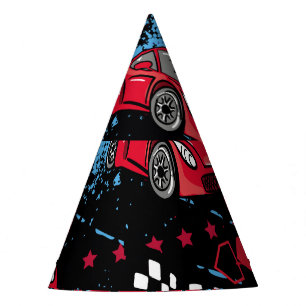 Abstract cars, grunge childish pattern. party hat
