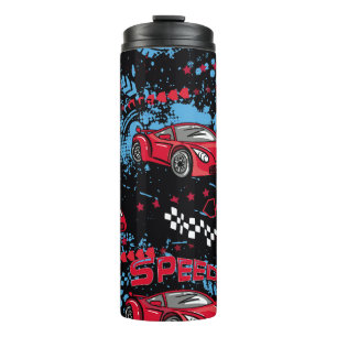 Abstract cars, grunge childish pattern. thermal tumbler