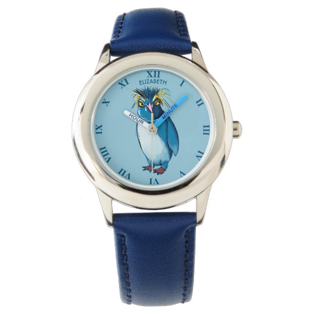 Abstract Cartoon Colourful Blue Funny Penguin Watch (Front)