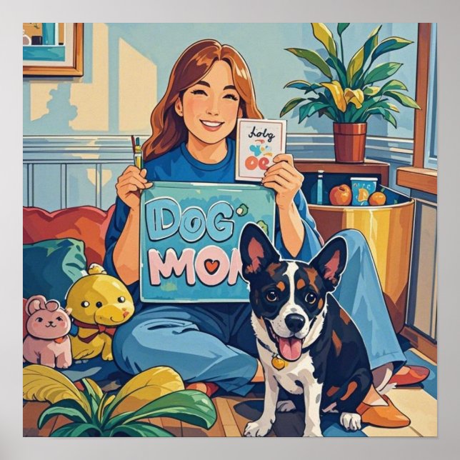 Abstract Cartoon dog mum puppy Poster (Front)